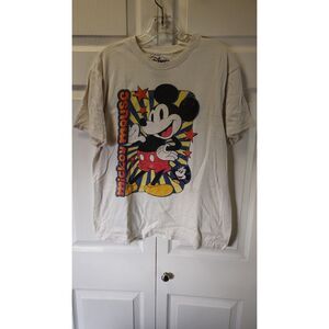 Disney Mickey Mouse Graphic T-Shirt Cream Ivory Retro Distressed Size Large